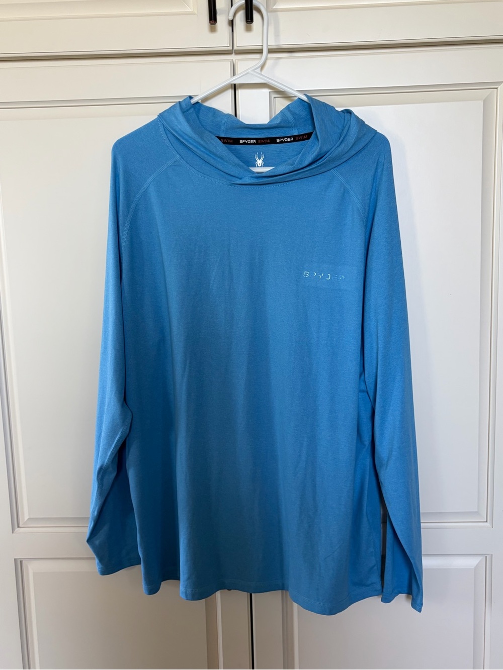 Spider Men’s Large Long Sleeve Hooded Rashguard Swim Shirt- Blue- UPF 50+